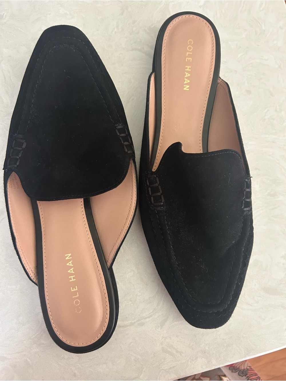 Cole Haan Black Suede Mule Loafers